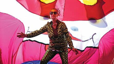 IMMERSED: Evelyn Roth inside one of her colourful inflatable creations. 