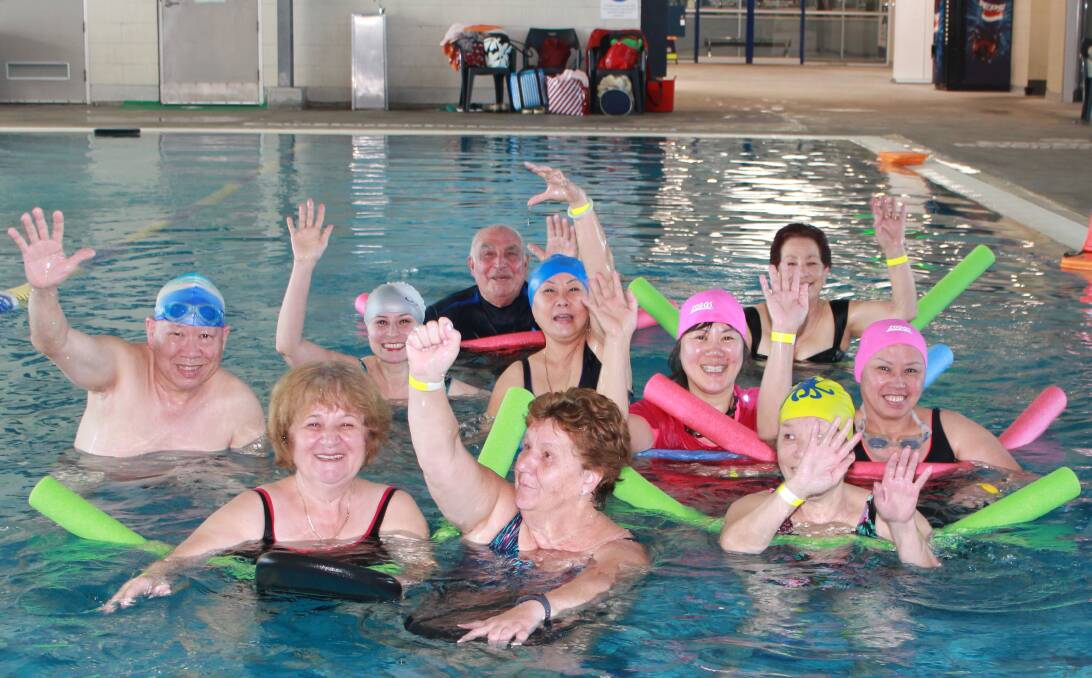 TAKING THE PLUNGE: Connie Cardaciotto (far right, back row) at an adult water safety lesson in Altona, Victoria. 