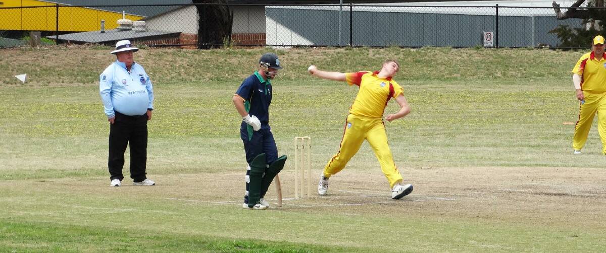 DOING ROBERTSON PROUD: Mason King bowling on day three against Riverina. He opened the bowling that day. Photo supplied.