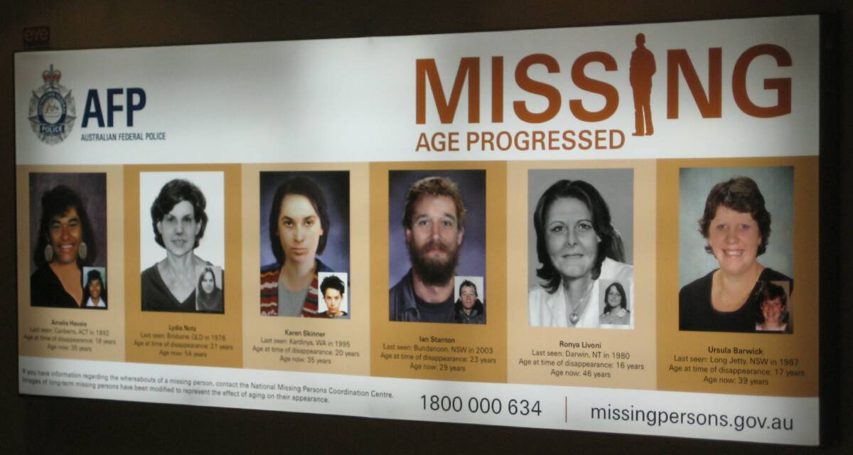 Ian Stanton (middle) on a AFP missing persons board. 