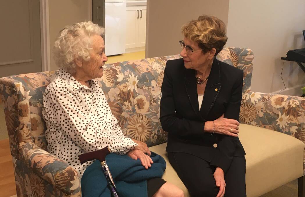 Harbison resident Gloria having a wonderful chat with the Honourable Margaret Beazley. 