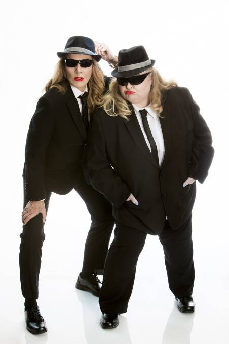 NO NEED TO FEEL BLUE: Rhonda Burchmore and Lara Mucahy as the Blues Brothers.