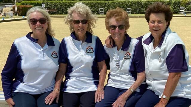 LADIES OF THE GREEN: Lynne Boshier, Fran Post, Reta South and Gail Fraser enjoying a great day of lawn bowls. 