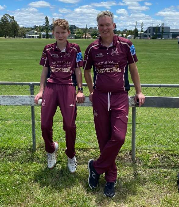 FATHER AND SON: Darcy Kent debuted for the Moss Vale Cricket Club's first team alongside his dad David after only playing cricket for four years. Photo: MVCC.