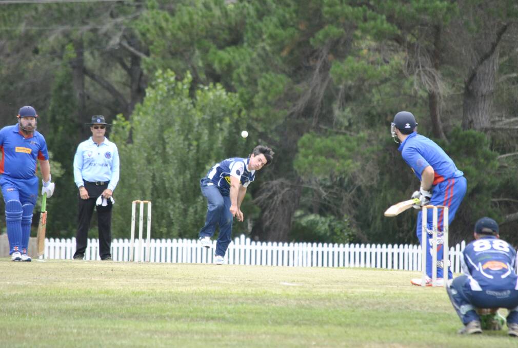 Robertson Burrawang's, Sean Young bowling a rocket of a delivery to Bowral's, Matthew Norrie. The teams faced off at Chevalier College.​