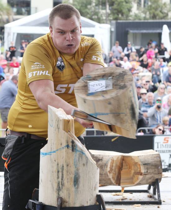 MITTAGONG MAPLE MURDERER: Mittagong resident and reigning World and Australian Rookie Champion, David Reumer will compete in the STIHL Timbersports Virtual Championships. Photos: Supplied.