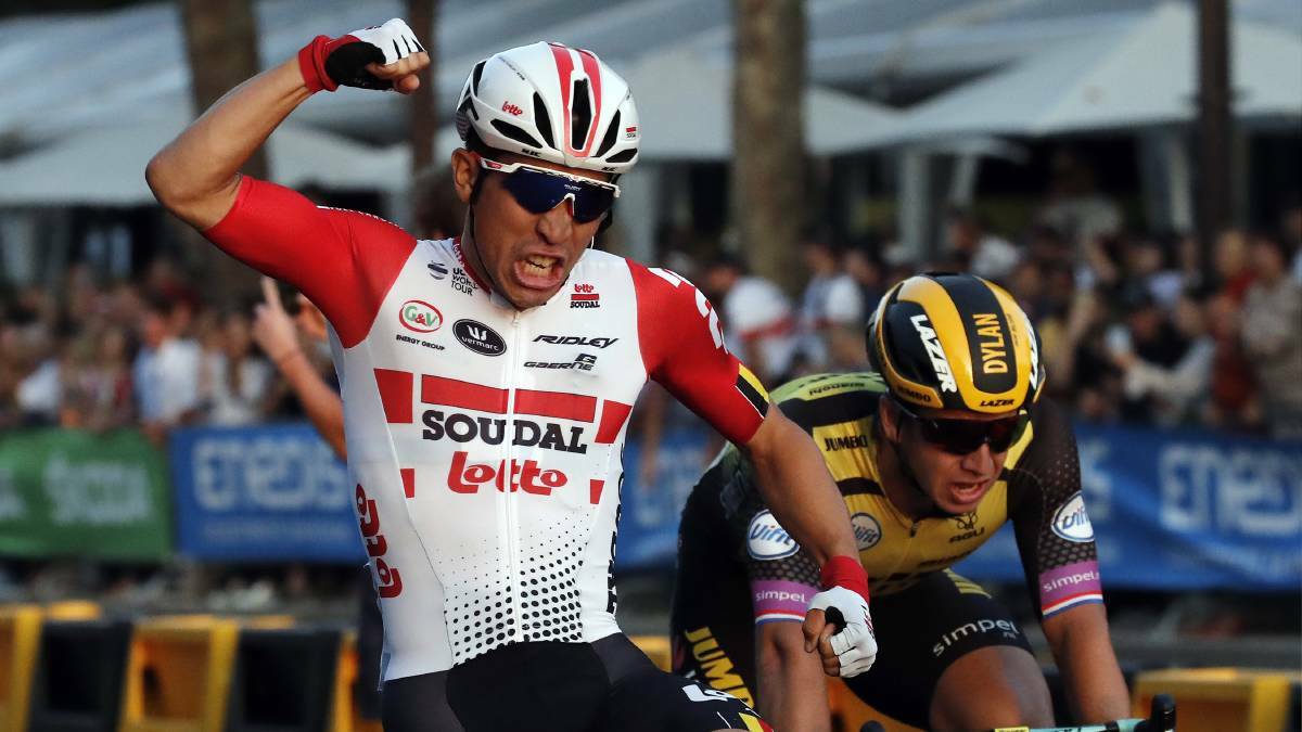 Australia's Caleb Ewan wins the final stage of the Tour de France. Picture: AP Photo/Christophe Ena