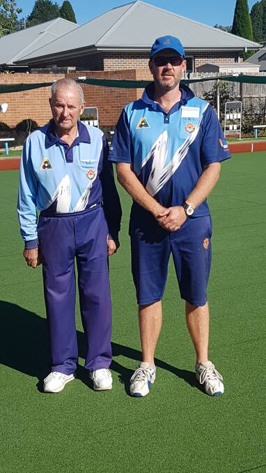 VETERAN AND THE ROOKIE: Gordon Lewis and Carl Spilker faced off at Bowral Bowling Club. 