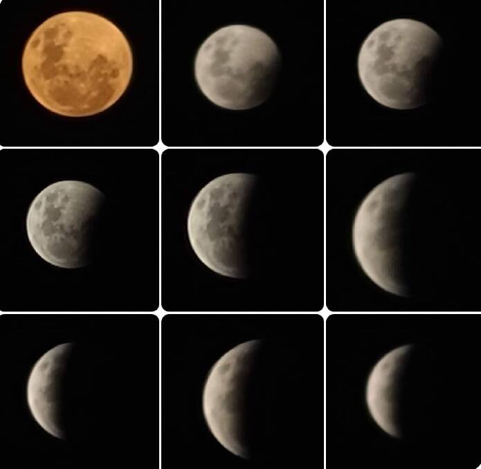 The changing phases of the moon as it transitioned to a Super Blood Moon. Photo supplied