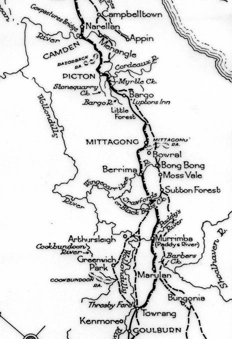  LOCALITY MAP: Shows road to Bong Bong and later deviation through Berrima that became Hume Highway.