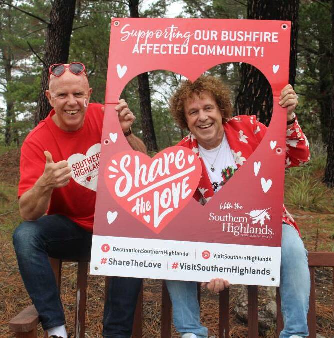 Share the love: Destination Southern Highlands group manager Steve Rosa and international music icon Leo Sayer launched Share the Love campaign earlier this year. Photo by Vera Demertzis