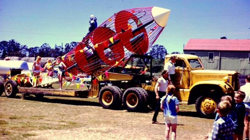 ON SITE: Mittagong’s Rocket approaching its launch pad in Winifred West Park playground, 1968. Photo: BDH&FHS