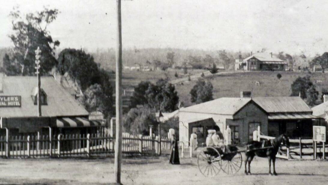 COMBINED: Bundanoons first Post & Telegraph Office was in Martins premises (right) opposite hotel at level crossing near the station; c1900. Photos: Bundanoon History Group