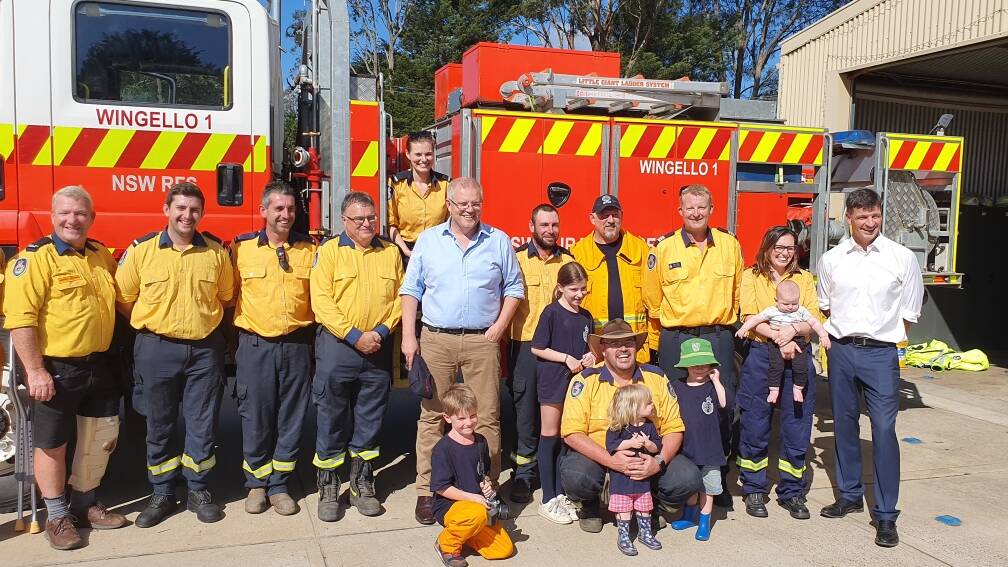 Prime Minister Scott Morrison and Hume MP Angus Taylor during a visit with the Wingello RFS. Photo supplied