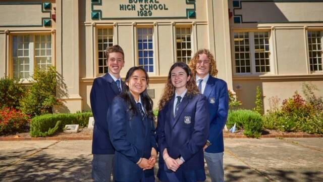 Harrison Ollis (vice captain), Thomas Strachan (captain), Akiko Hayashi (captain) and Abbie Zwickl (vice captain) have led the way through a tough year for the Bowral High School Year 12 class of 2020. Photo supplied