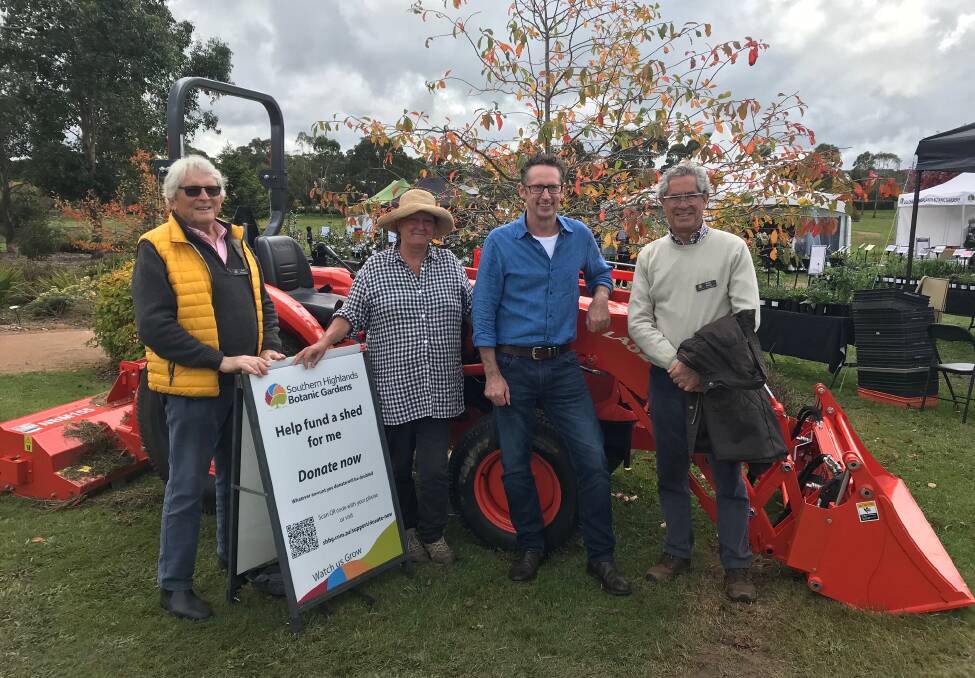 Chris Blaxland, Charlotte Webb, Stephen Jones MP and Peter Rowe with the Southern Highlands Botanic Gardens new tractor.