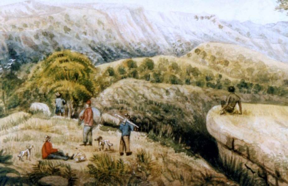 A SECRET SHARED: With assistance of local Aborigines, surveyor Robert Hoddle found a way in 1831 from Bong Bong through Yarrawa to the coast and later painted this watercolour; original in Mitchell Library. Photo: BDH&FHS