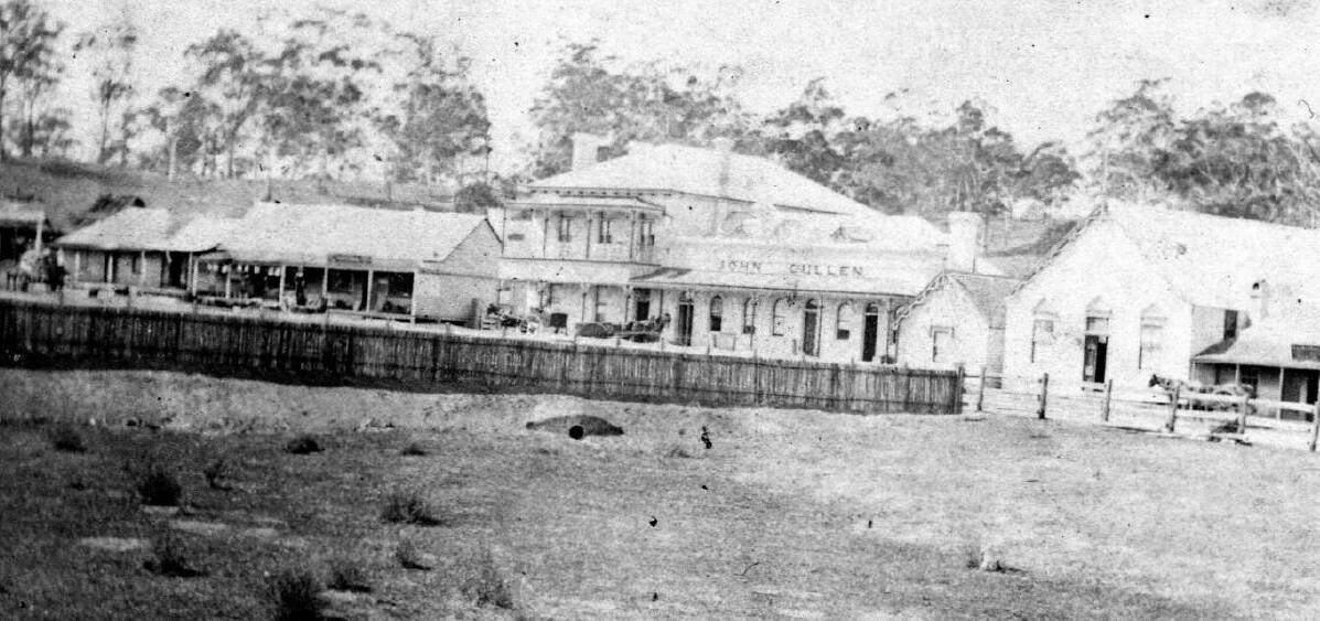 GOOD PROSPECTS: At Moss Vale, John Cullen's Royal Hotel (the two-storey building), Railway Store bearing his name and Meeting Hall, c1880. Photo: BDH&FHS.
