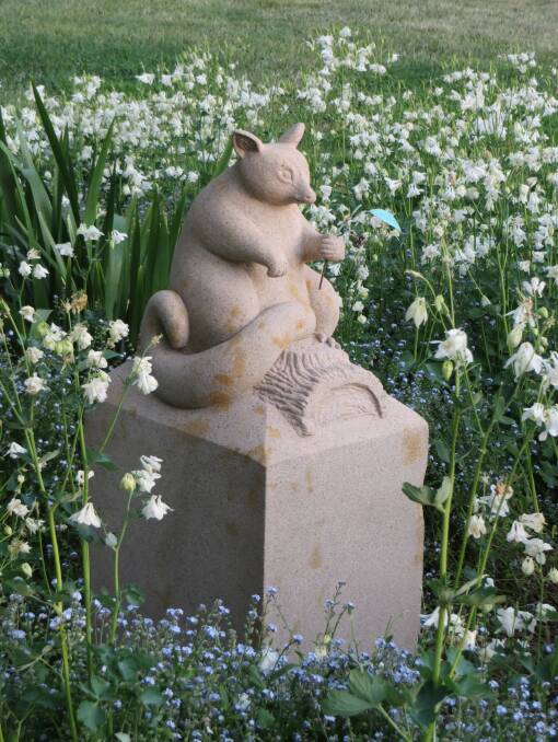 A sculpture of Louisa Atkinson's possum has been donated to Harper's Mansion and is a cute addition to the garden. Photo supplied