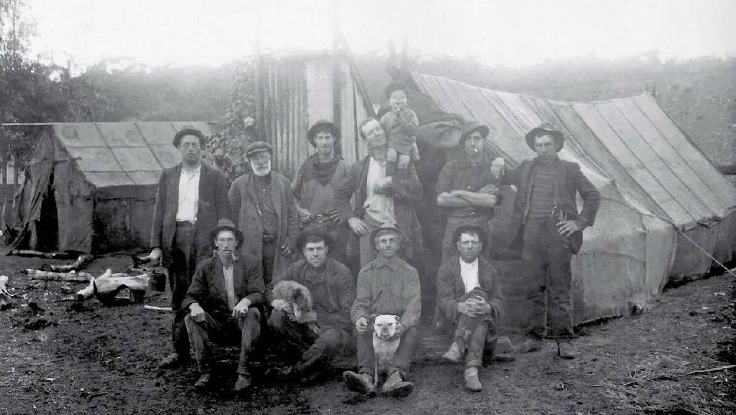 HARDY CREW: Rail maintenance men at Bundanoon after section opened. The 1860s Barren Ground camp would have looked similar. Photo: Bundanoon History Group.