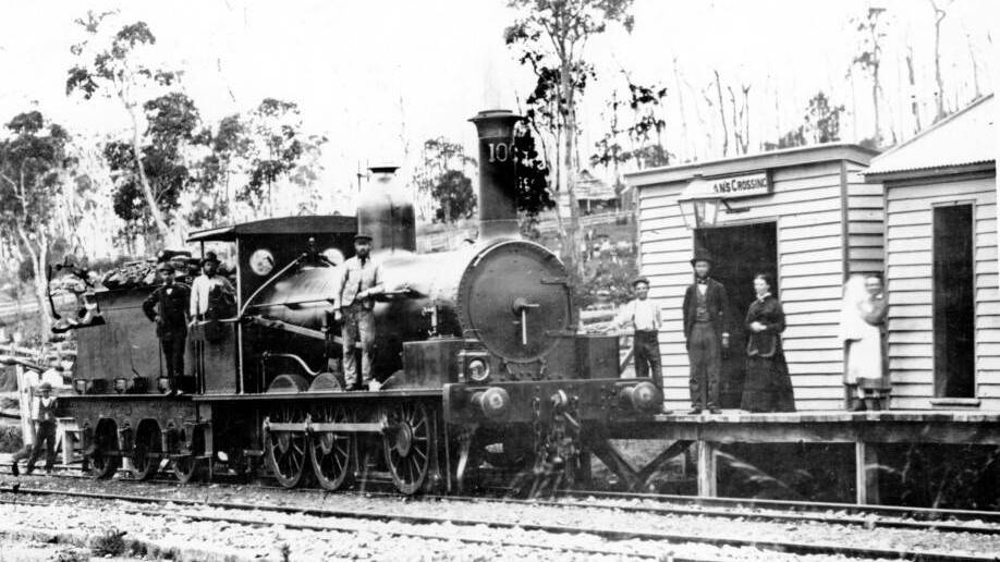 BUNDANOON'S FIRST STATION: Steam loco A100 running light towards Goulburn stopped at Jordan's Crossing, c1878. Photo: Bundanoon History Group.