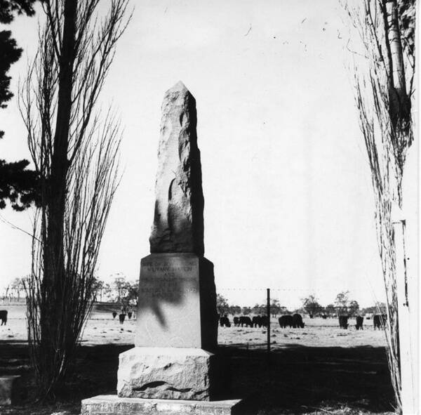 HISTORIC SITE (left): An early view of the 1947 Bong Bong obelisk before it gained a picket fence.