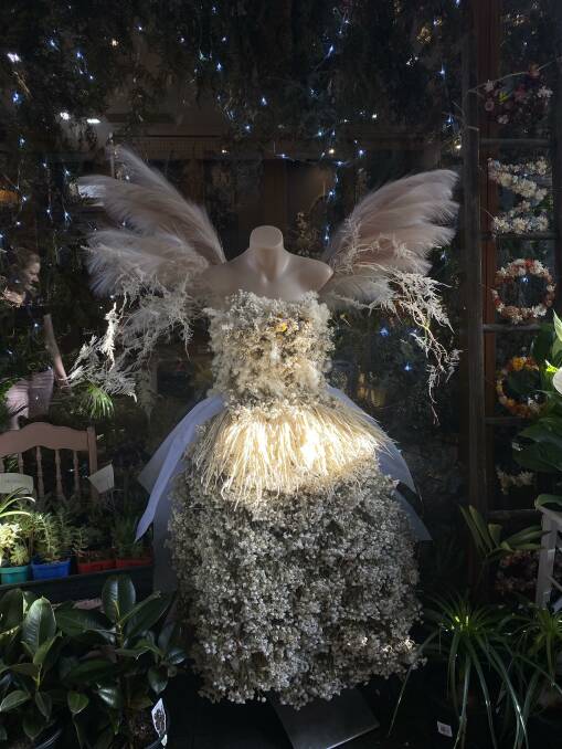 Earthy feels: The angel was made with daisies from the Hay Plains. Owner Michelle plans to treat the girls after Valentines Day. Photo: supplied. 