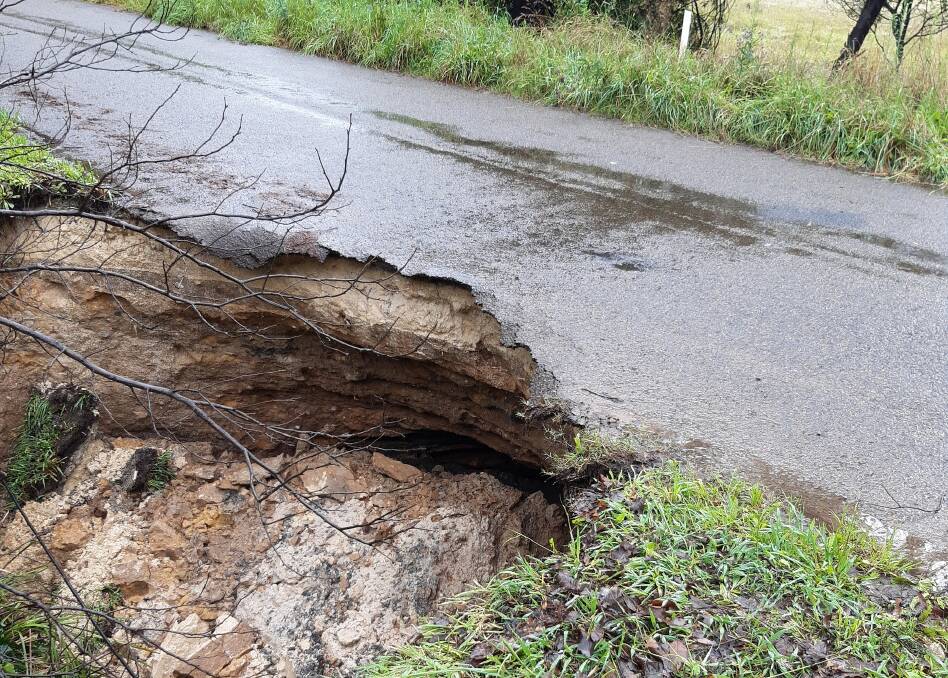 The sinkhole on the Illawarra Highway between Moss Vale and Robertson. Picture: Wingecarribee Shire Council
