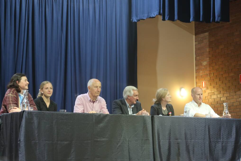 Climate change panel: Steph Jedrasiak, Maddy Clegg, Ian Dunlop, Dr John Hewson, Emma Heyed and Barry Arthur took the time to answer questions put to them. Photo: Vera Demertzis