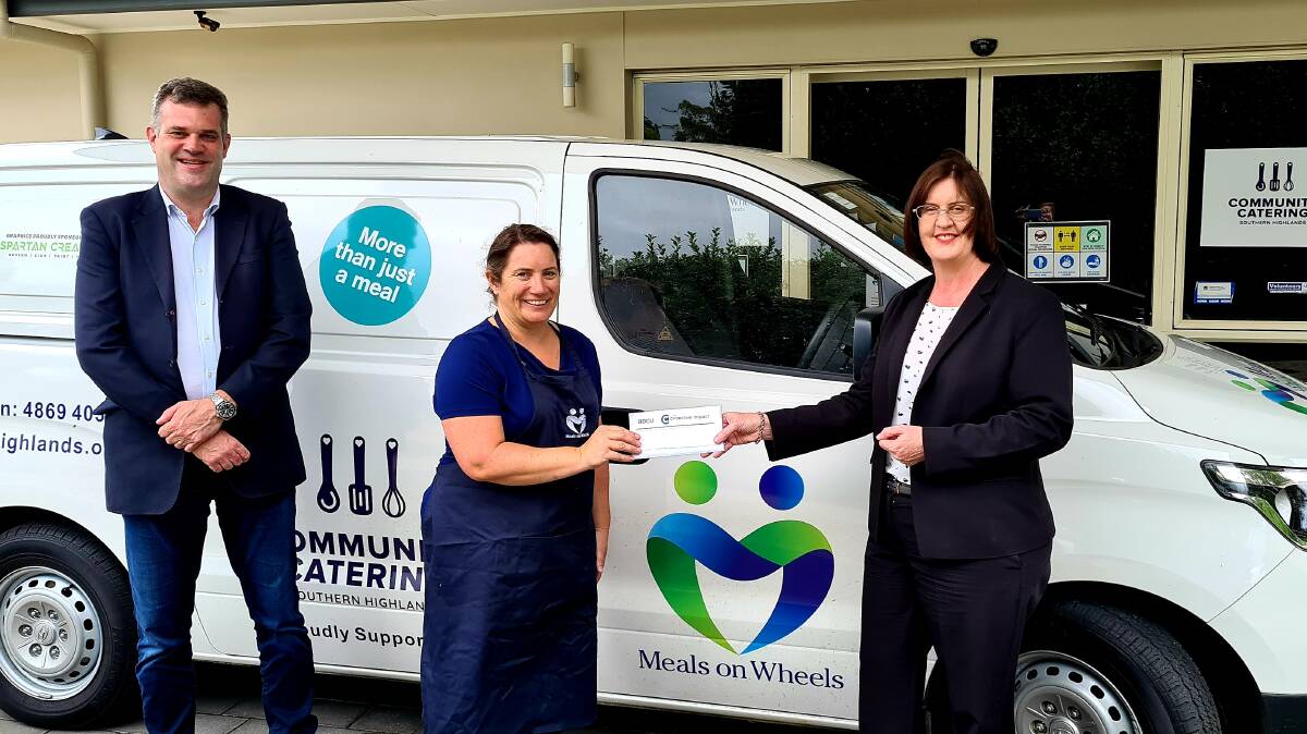 Pictured Meals on Wheels Southern Highlands Deborah Smith, BDCU CEO Tanya Schiller and BDCU Head of Community Matt Sewell with the presentation of the successful $10,000 grant towards a new blast chiller. Picture: Supplied.