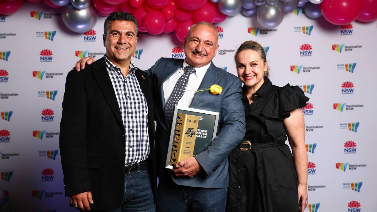 New Tourism Business Gold: Stefano (centre) with his partner Yianni (left) and marketing guru Sonia. Picture supplied.
