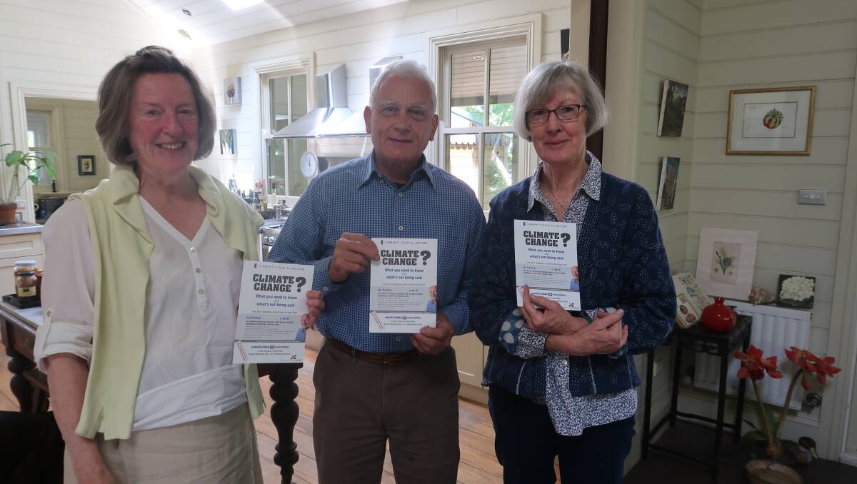 Climate Action Now Wingecarribbee members Patricia Fields, Clive West and Sarah Cains. Photo: Vera Demertzis