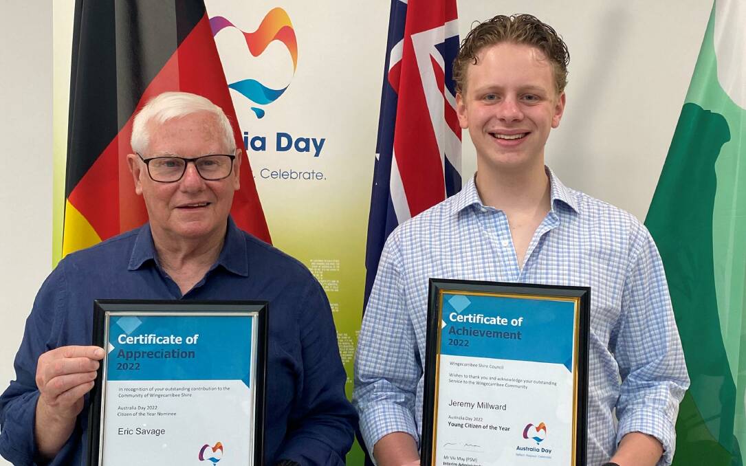 Jeremy Millward (right) with Citizen of the Year Eric Savage. Picture: Wingecarribee Shire Council.