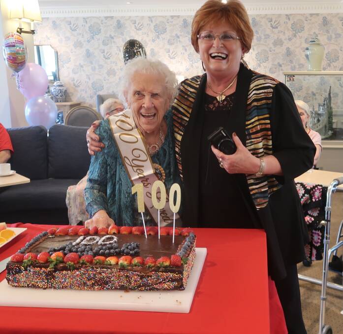 Celebrating a century: Joyce Tomkinson celebrated her 100th birthday at Bowral House with her daughter Jackie who flew from Canada to by her side on for the big celebration on November 18. Photo: Vera Demertzis. 