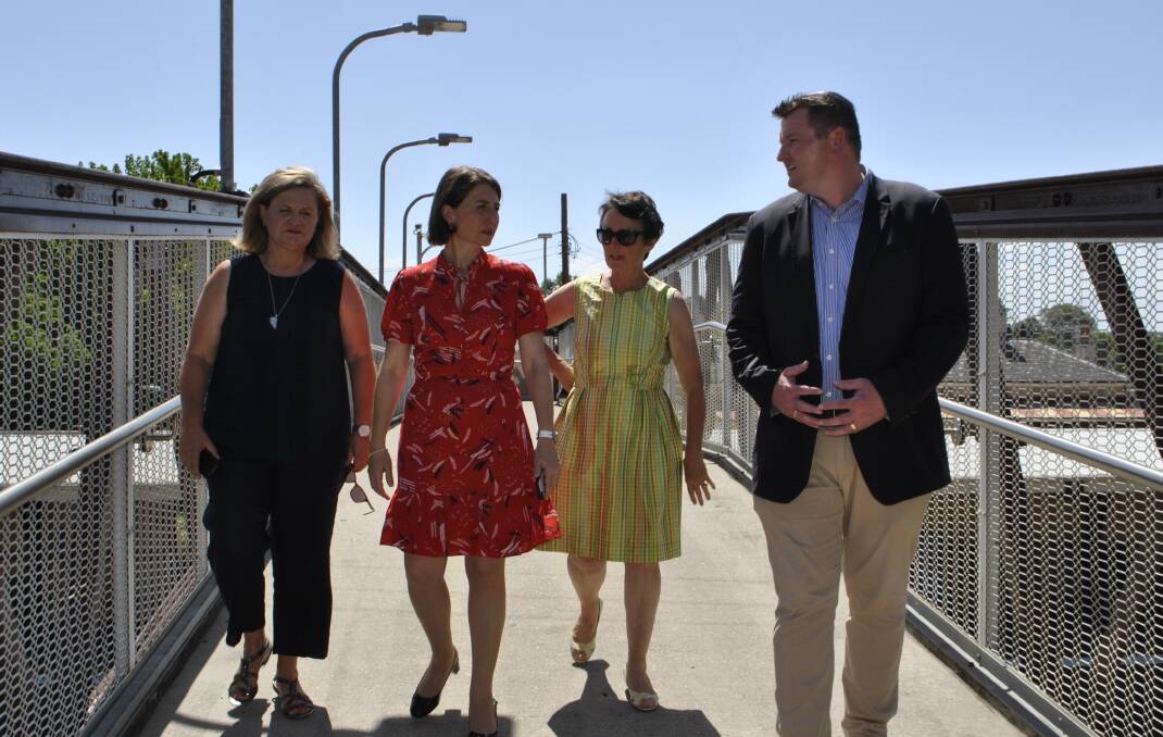 Liberal Candidate for Goulburn Wendy Tuckerman, NSW Premier Gladys Berejiklian, Member for Goulburn Pru Goward and Liberal Candidate for Wollondilly Nathaniel Smith. Photo: Vera Demertzis