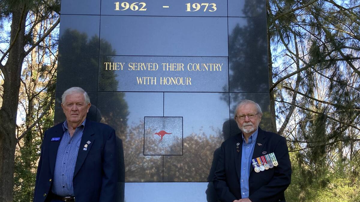 Robert Brown and Phillip Moscatt at the Vietnam Veterans Memorial, not far from where a return and earn facility is proposed. Photo: Michelle Haines Thomas 