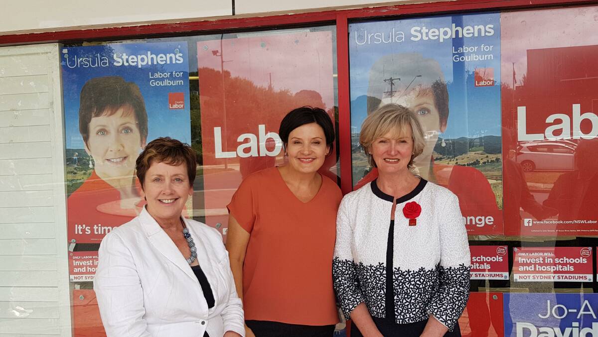 PICTURED: NSW Country Labor Candidate for Goulburn, Ursula Stephens, NSW Shadow Minister for roads, maritime and freight, Jodi Mckay, and Labor Candidate for Wollondilly,Jo-Ann Davidson.