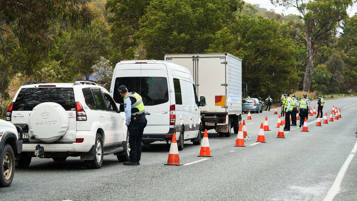 An ACT Policing checkpoint on the border with NSW earlier this year. Photo: Matt Loxton