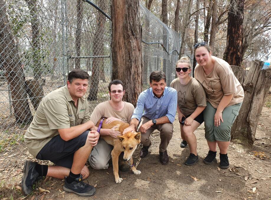 Angus Taylor with staff at the Bargo Dingo Sanctuary. Photo: Supplied