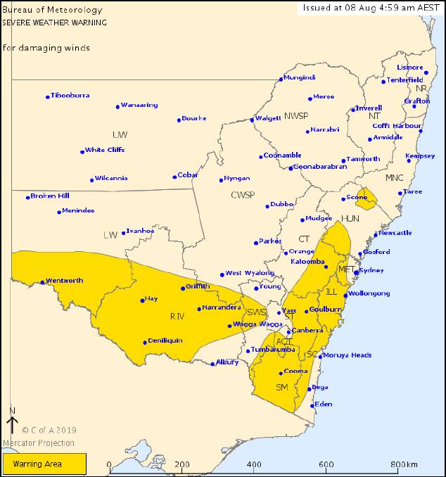 BOM: Damaging winds are expected to lash the region. 