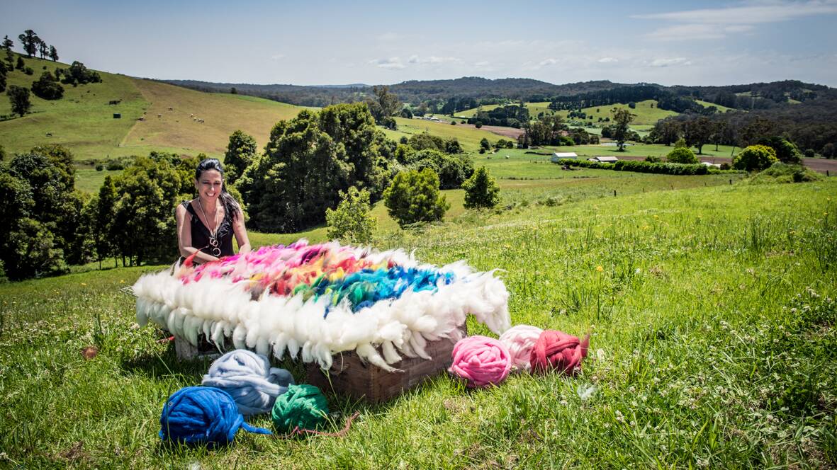Textile artist, Natalie Miller, at her property in Kangaloon. Photo credit: Ashley Mackevicius.