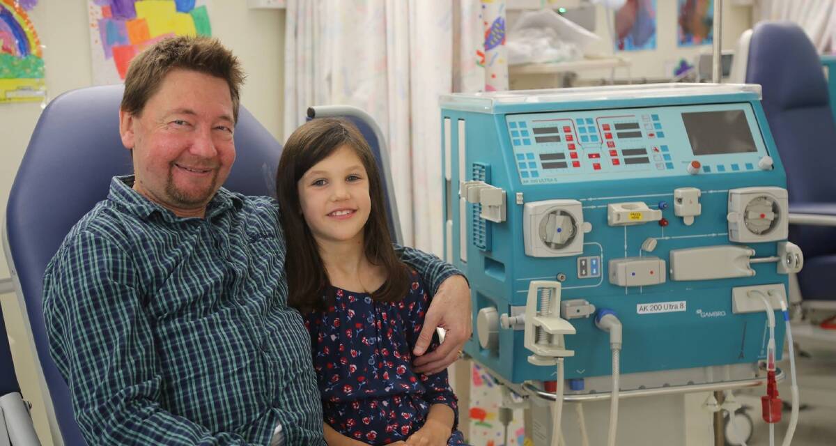 FAMILY: Lorelei with Peter during dialysis at the hospital. Photo: Supplied.