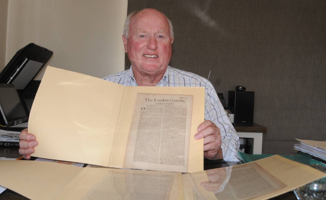Gary Avis with his original copies of the London Gazette. Photo: Lauren Strode