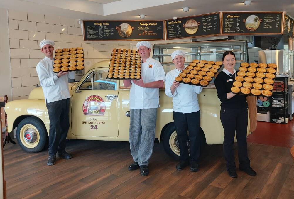 The team at Heatherbrae's Pies Sutton Forest presenting some of their award-winning pies. Photo: supplied