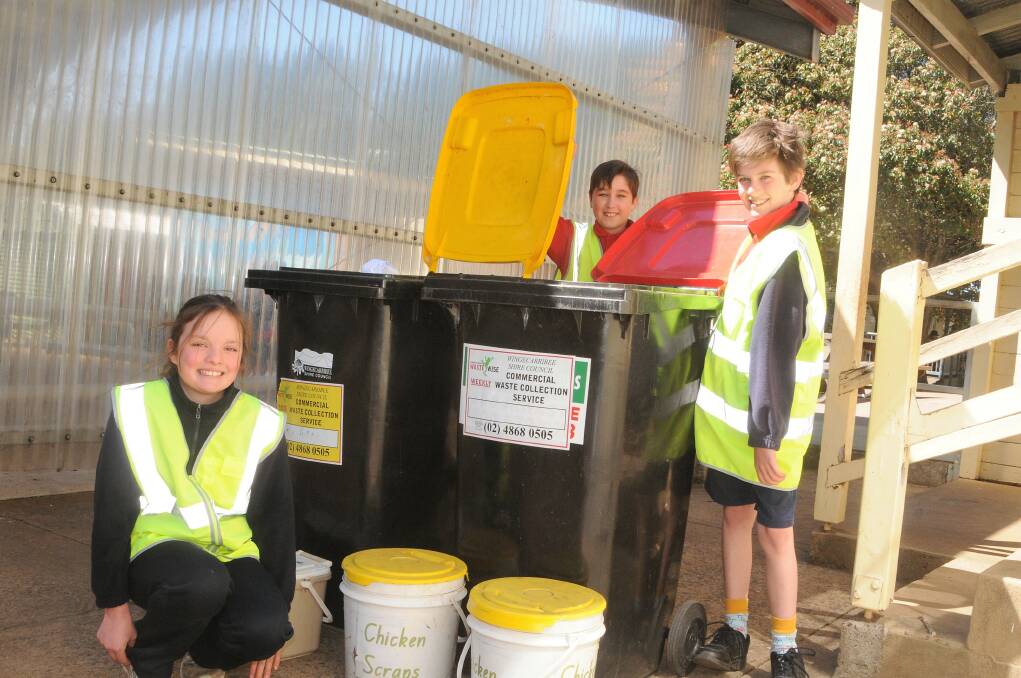 Antonia Fagan, Will Campbell, Isaac Matthews and Evie De Nooy (absent) have helped reduced red bin waste at Exeter Public School this term. Photo: Lauren Strode