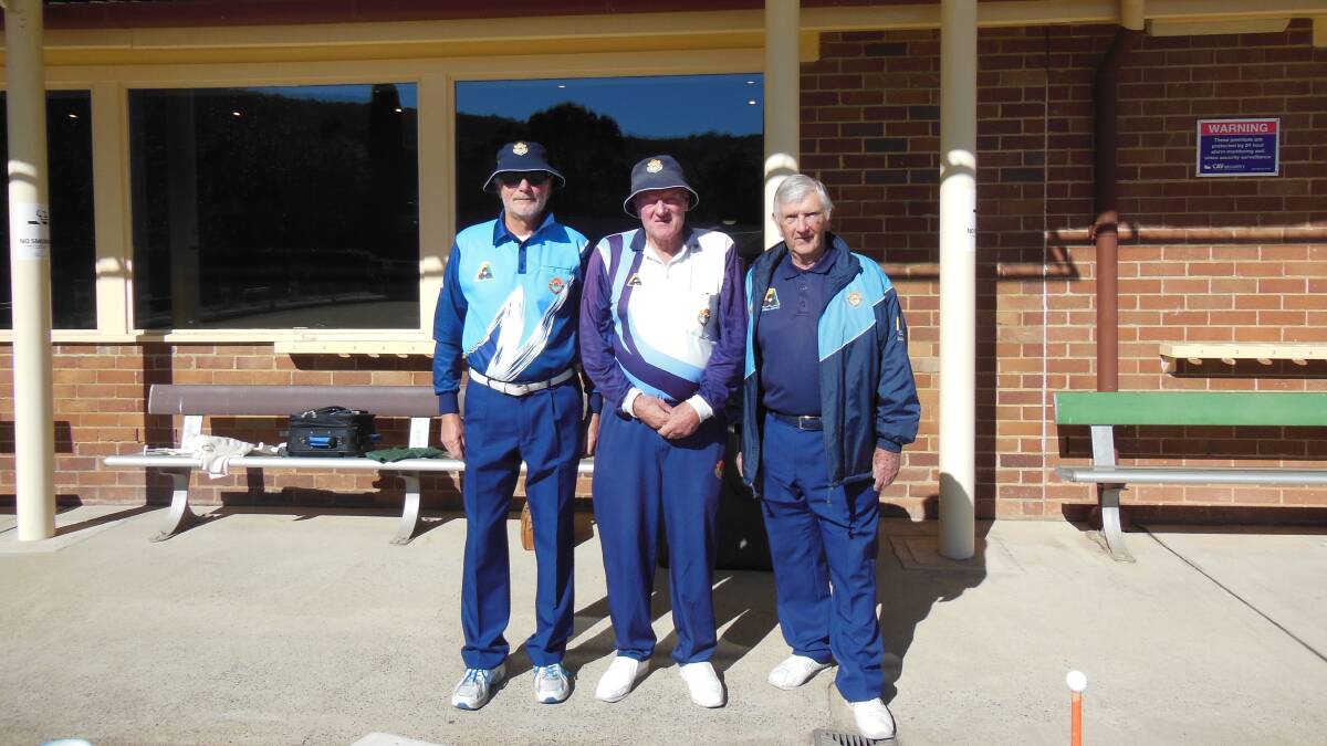 Minor singles runner up Mike Holmewood with winner Bob Edwards and marker Brian Payne. Photo: supplied