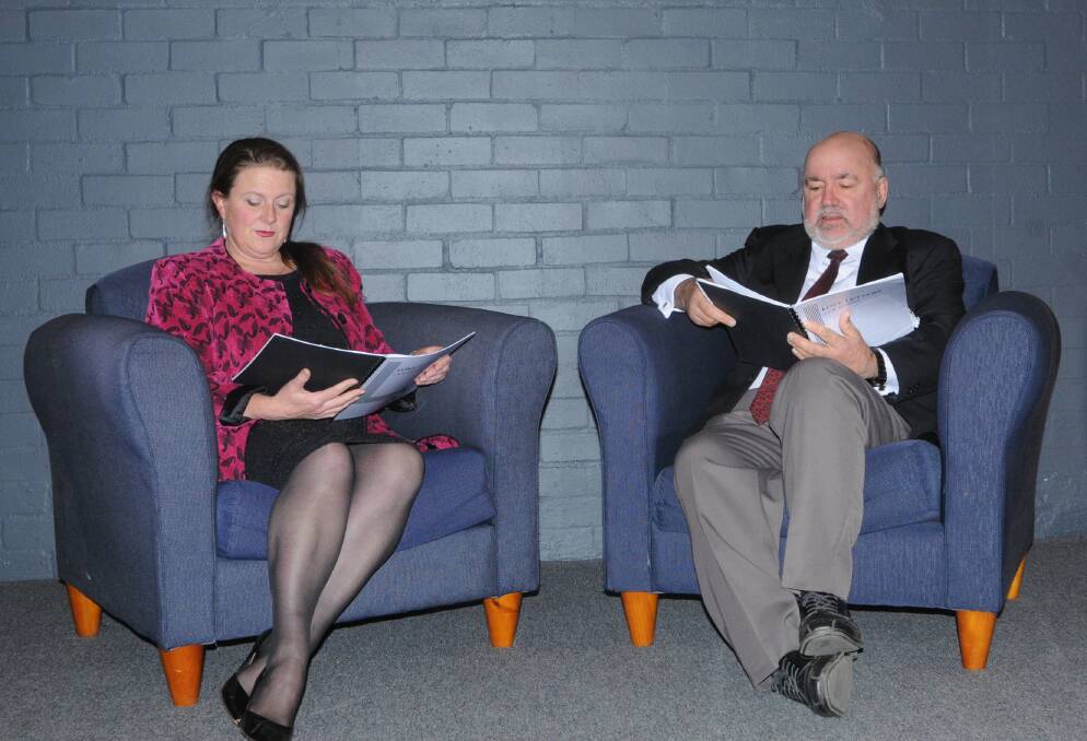 Rebecca Howarth and Mark Wallace read through the script. Photo: Lauren Strode