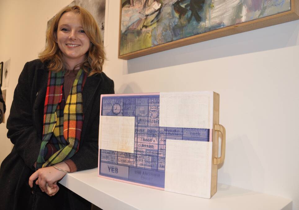 Saskia Morris, Canberra, was highly commended in the Goulburn Art Award for her work, 'Care Construction,' dedicated to her grandmother. Photo: Louise Thrower.