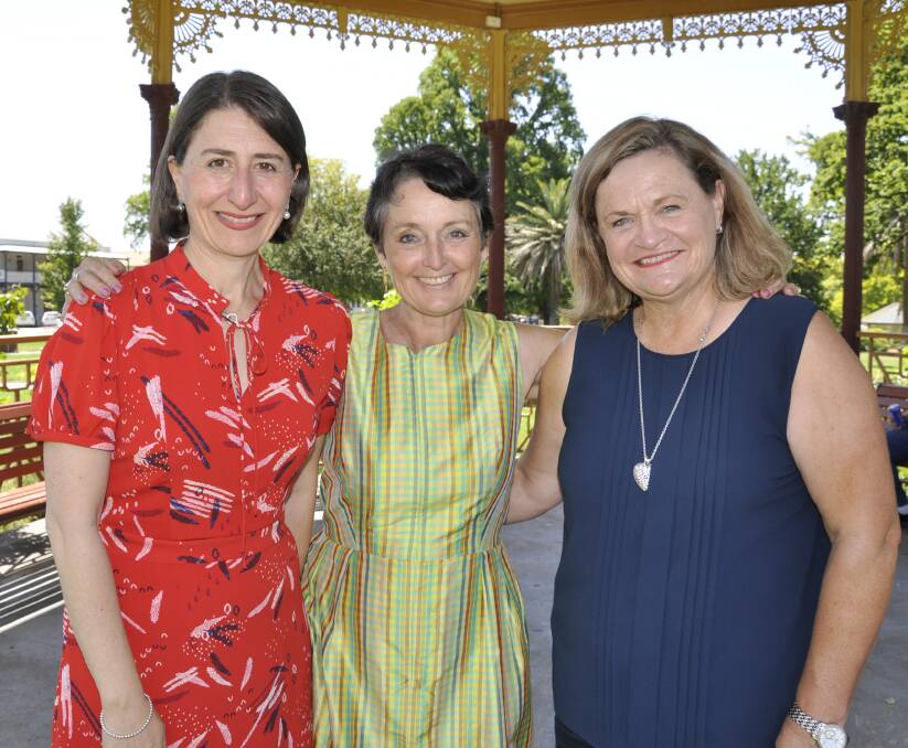 The new Liberal candidate for Goulburn Wendy Tuckerman (right) with Premier Gladys Berejiklian and outgoing MP Pru Goward in Goulburn on Wednesday morning.