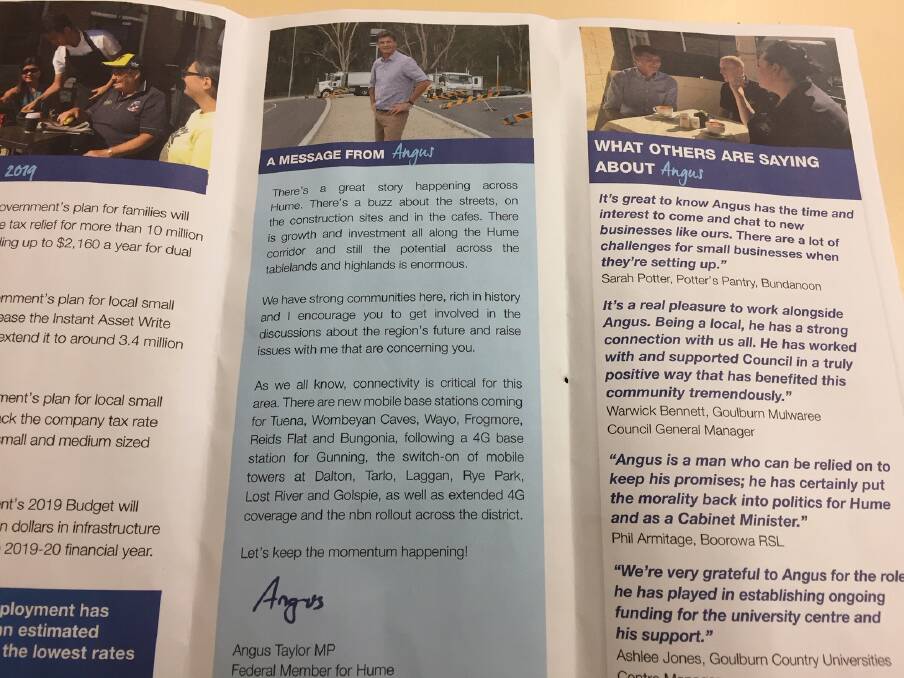 The pamphlet titled 'Delivering for Hume' was distributed in letterboxes last week.